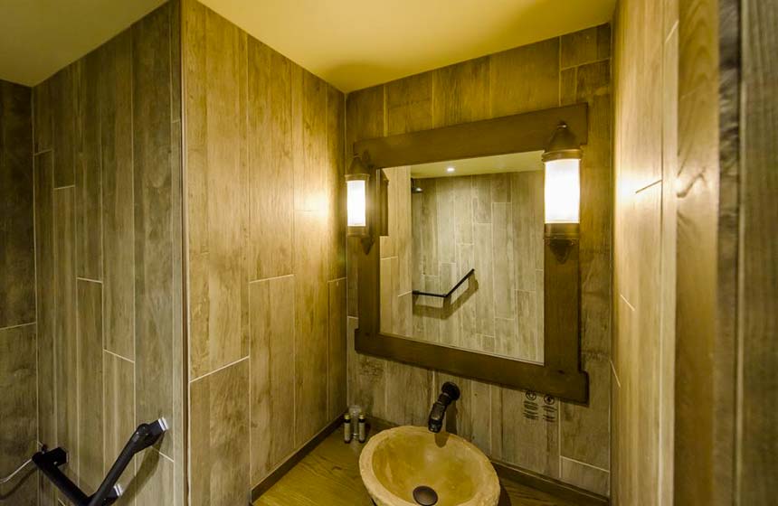 Your bathroom has a large, luxury walk-in shower