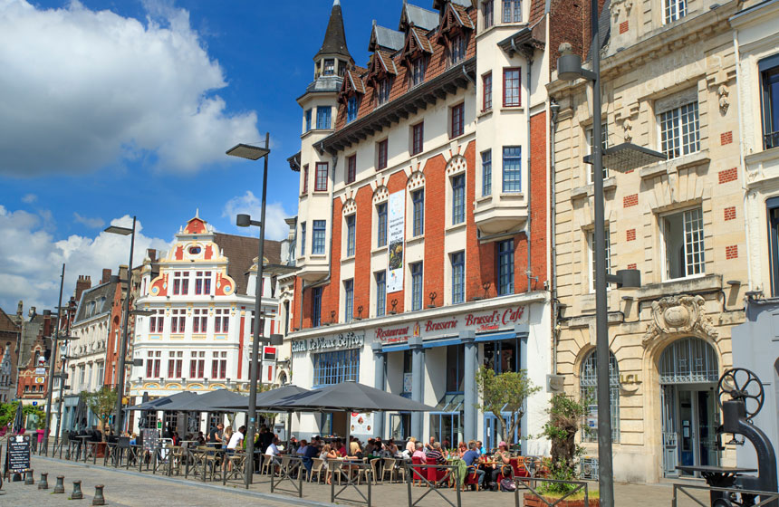 Lively café terraces on Béthune's main square