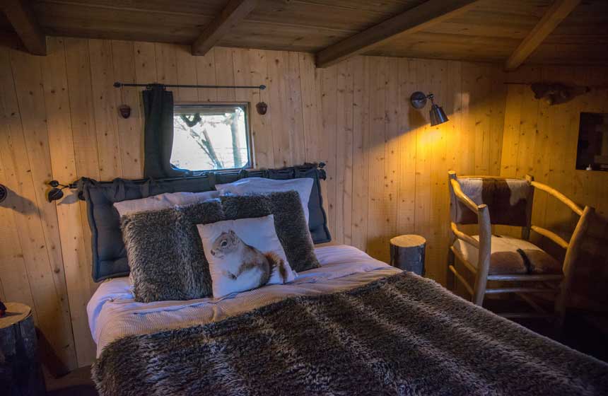 The name of your accommodation at Chateau des Tilleuls in Northern France is 'La Cabane de l'Ecureuil' - squirrel's treehouse!