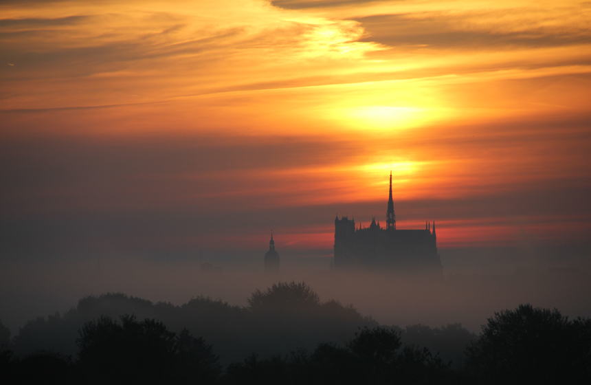 Sunset over Amiens cathedral