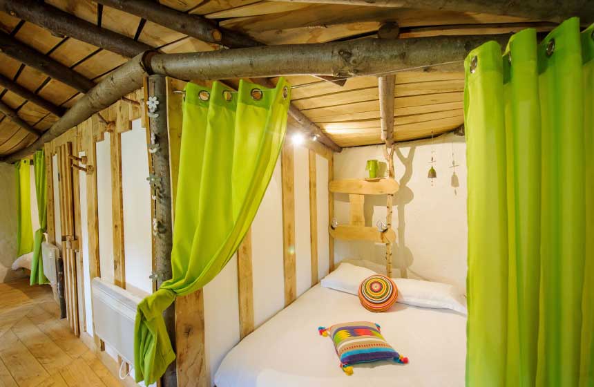 The delightfully unusual cottage accommodation is on a campsite called 'Coeur de la Foret' in Pierrefonds