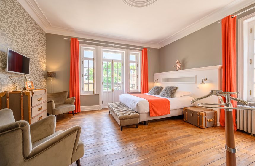 With its orange palette, the ‘La Baronne’ room at Le Clos Barthélemy in Northern France is perfect for romantic weekend breaks