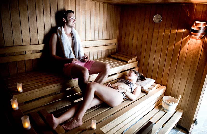 Relax in Domaine-de-Barive’s spa and sauna on your romantic weekend break