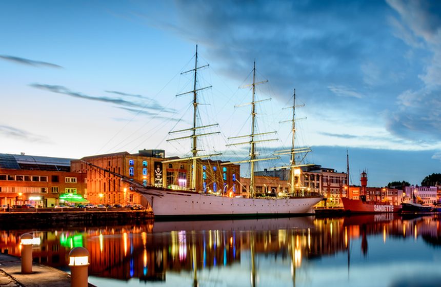 The Duchesse-Anne ship in the port of Dunkirk. B&B Villa Samoa, Bray-Dunes, Northern France