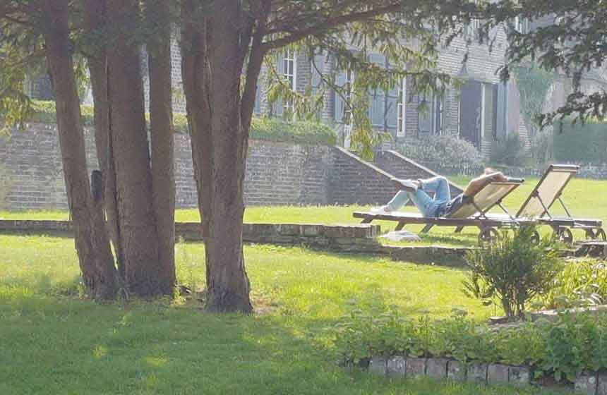 Lazing in the shade at Hotel Le Cap Hornu, Northern France