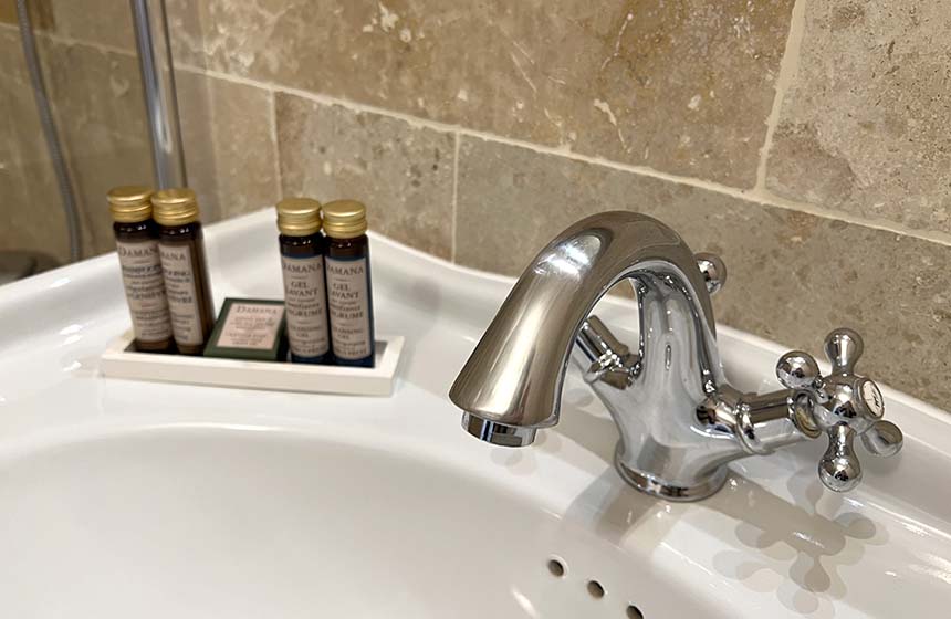 Ensuite bathroom adjoining one of the chateau's Deluxe category rooms