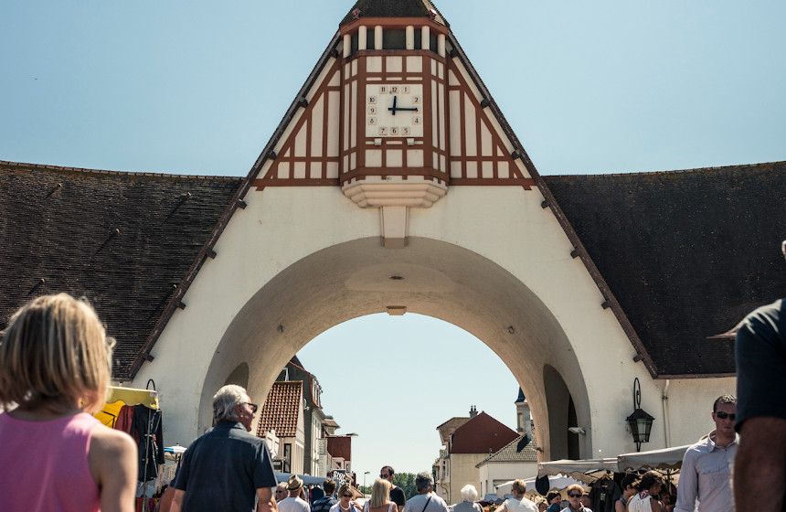 The famous marketplace clock in Le Touquet, Northern France