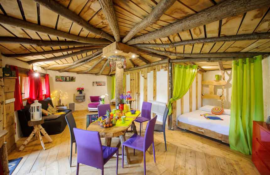 The delightfully unusual cottage accommodation is on a campsite called 'Coeur de la Foret' in Pierrefonds