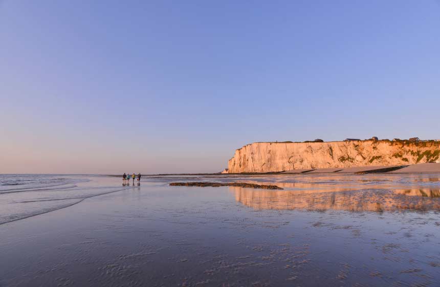 The majestic cliffs at Mers-les-Bains beach, only a 20-minute drive from your quirky accomodation at Domaine du Lieu Dieu in Beauchamps