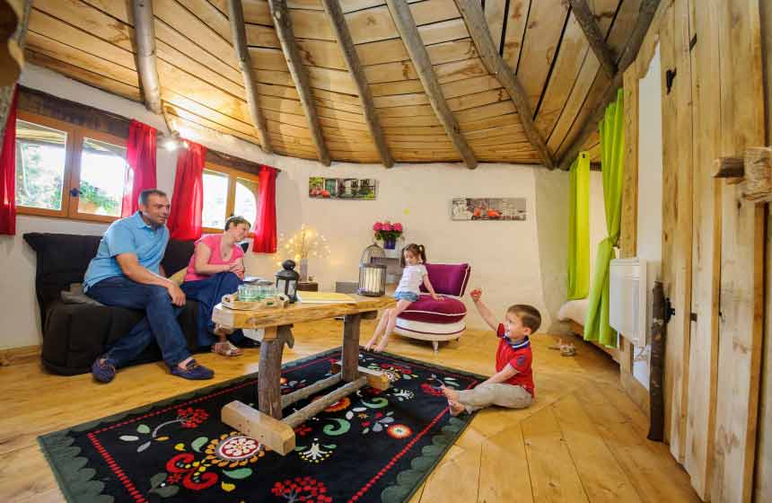 The cosy interior of your Hobbit-style cottage is perfect for young families