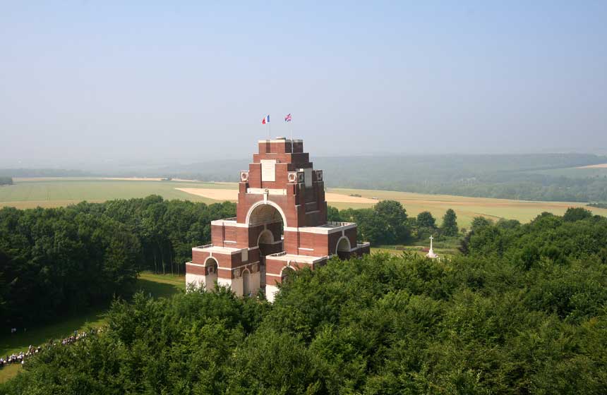 Commemorating WW1's missing, the nearby Thiepval memorial dominates the skyline