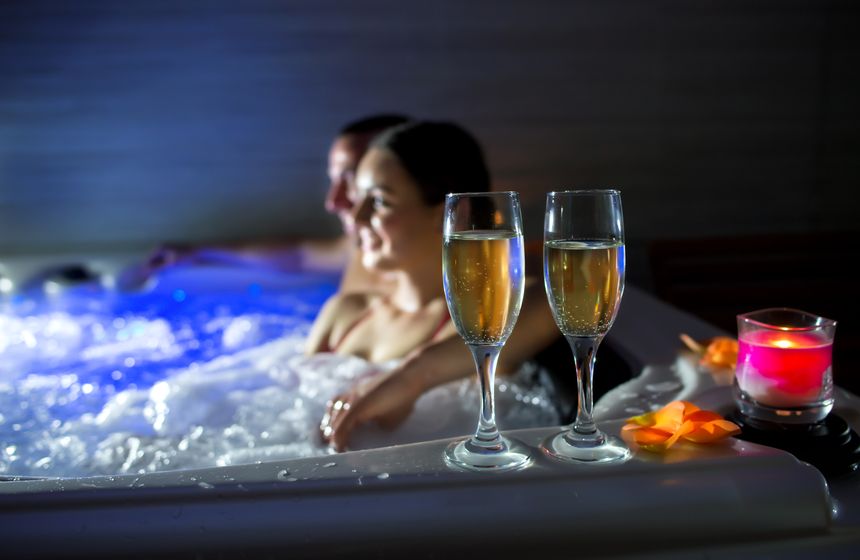 Bubbles with your bubbles? Enjoy champagne in your private hot tub on your romantic weekend break in Northern France