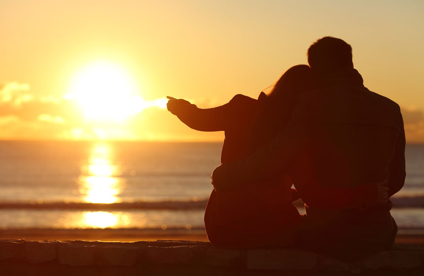 Watching the sun setting on the sea in Le Touquet, Northern France