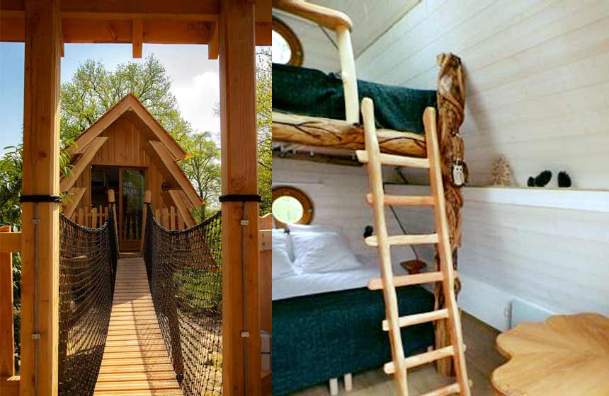 The super comfortable bunkbeds in ‘La Merveilleuse’ treehouse - Le Bois de Rosoy campsite near Disneyland Paris, France