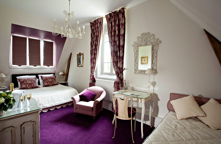 … or there’s the purple room at Château de Tilques, another luxury option on your French château holiday 