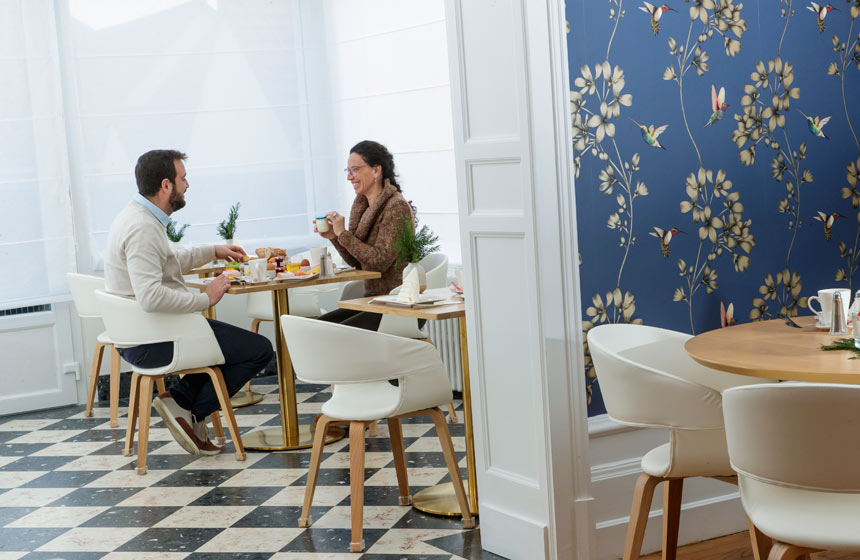 Start the day in the hotel’s beautiful, light-filled breakfast room
