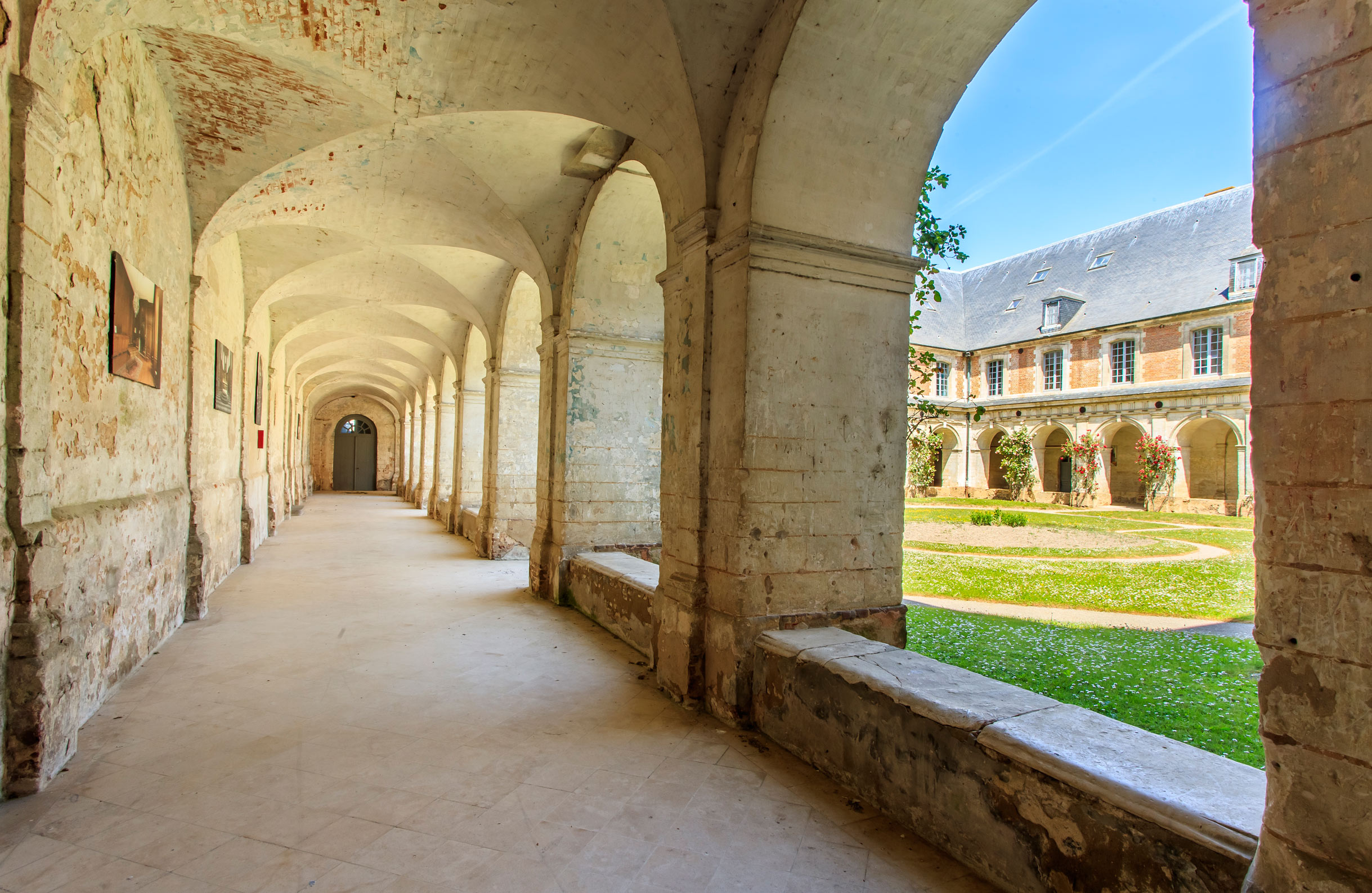 The abbey cloisters at Abbaye-de-Valloires in Argoules, Northern France