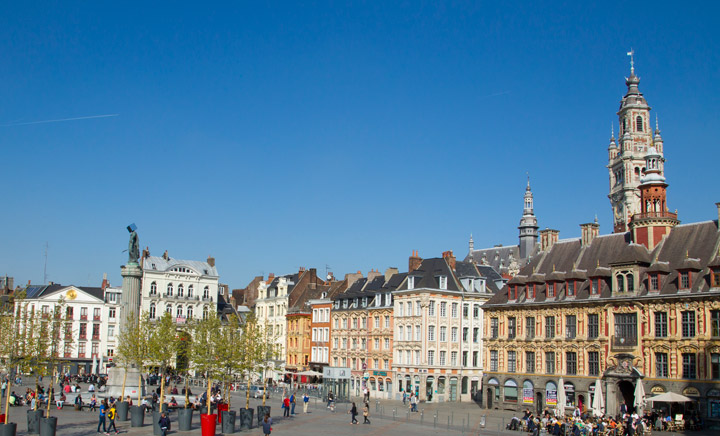 Lille’s Grand Place with its Flemish renaissance architecture and café terraces.