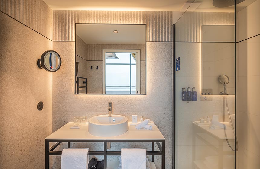 A luxury ensuite bathroom adjoins your bedroom at the Radisson Blu hotel and spa in Dunkirk