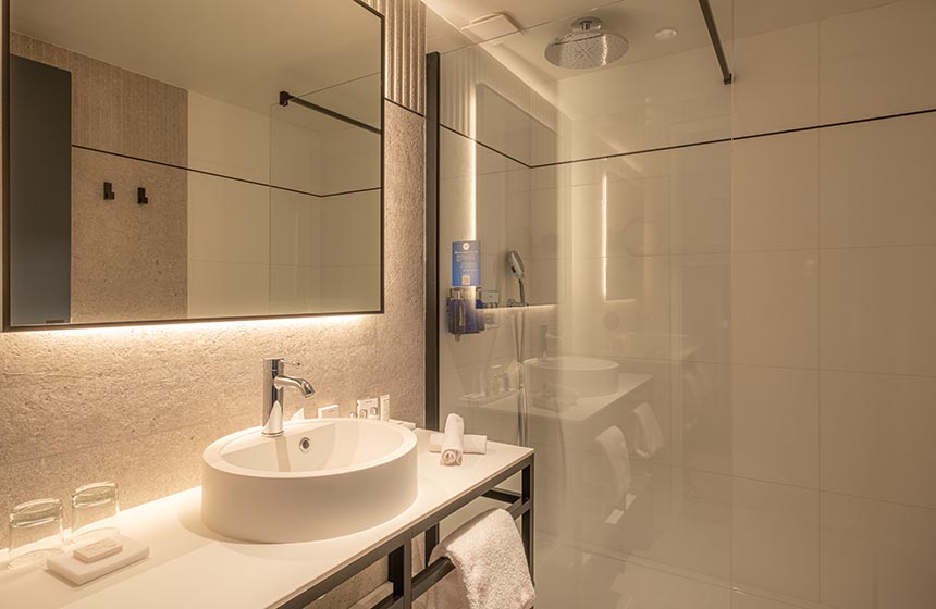 A luxury ensuite bathroom adjoins your bedroom at the Radisson Blu hotel and spa in Dunkirk