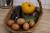 Welcome basket with vegetables from the garden and eggs from the henhouse